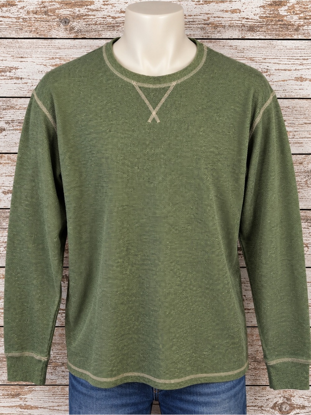 RedHead Men's Waffle-Knit Crew Neck Pullover Sweater Green L Cotton Blend